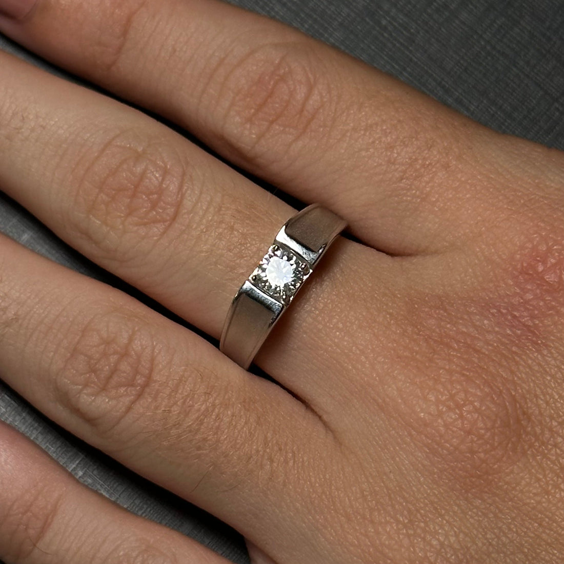 Block Solitaire Moissanite Ring