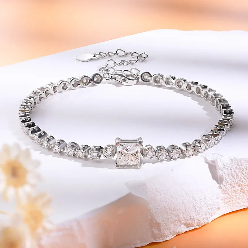 Classic Princess Moissanite and Zircon Bracelet