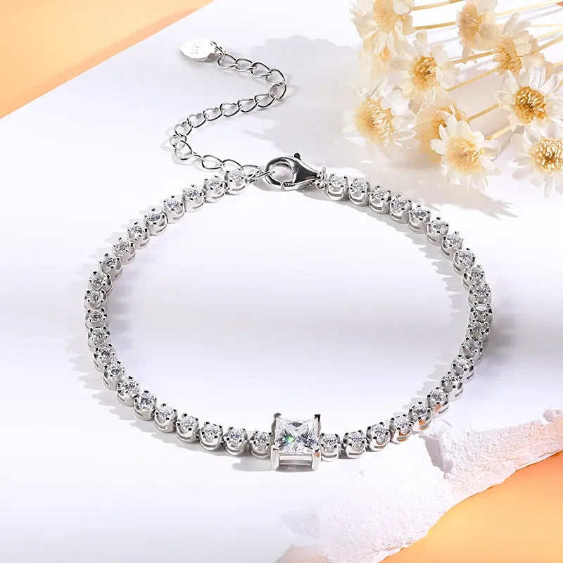 Classic Princess Moissanite and Zircon Bracelet