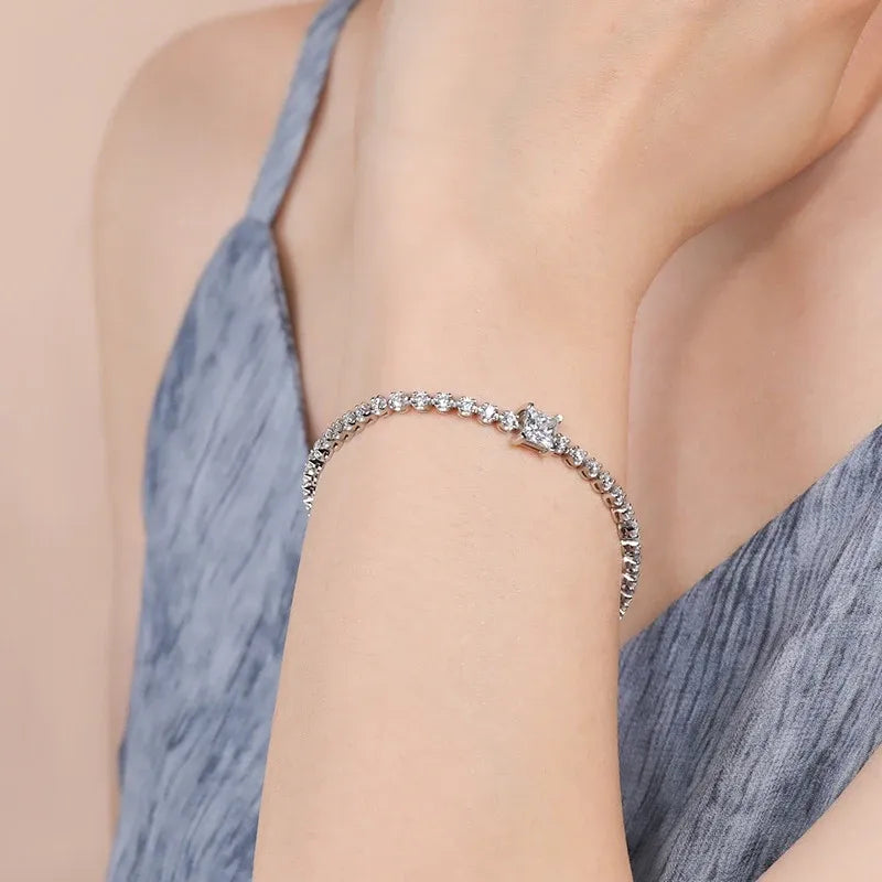 Classic Princess Moissanite and Zircon Bracelet